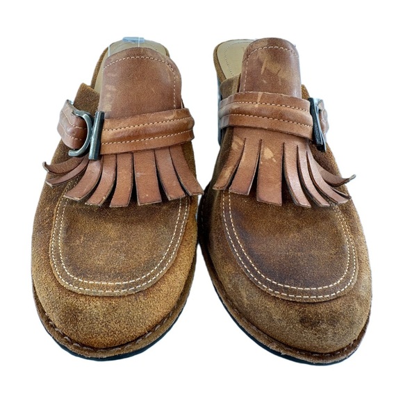 Rockport womens mules size size 8.5 tan suede fringe chunky platform clogs - Picture 3 of 12